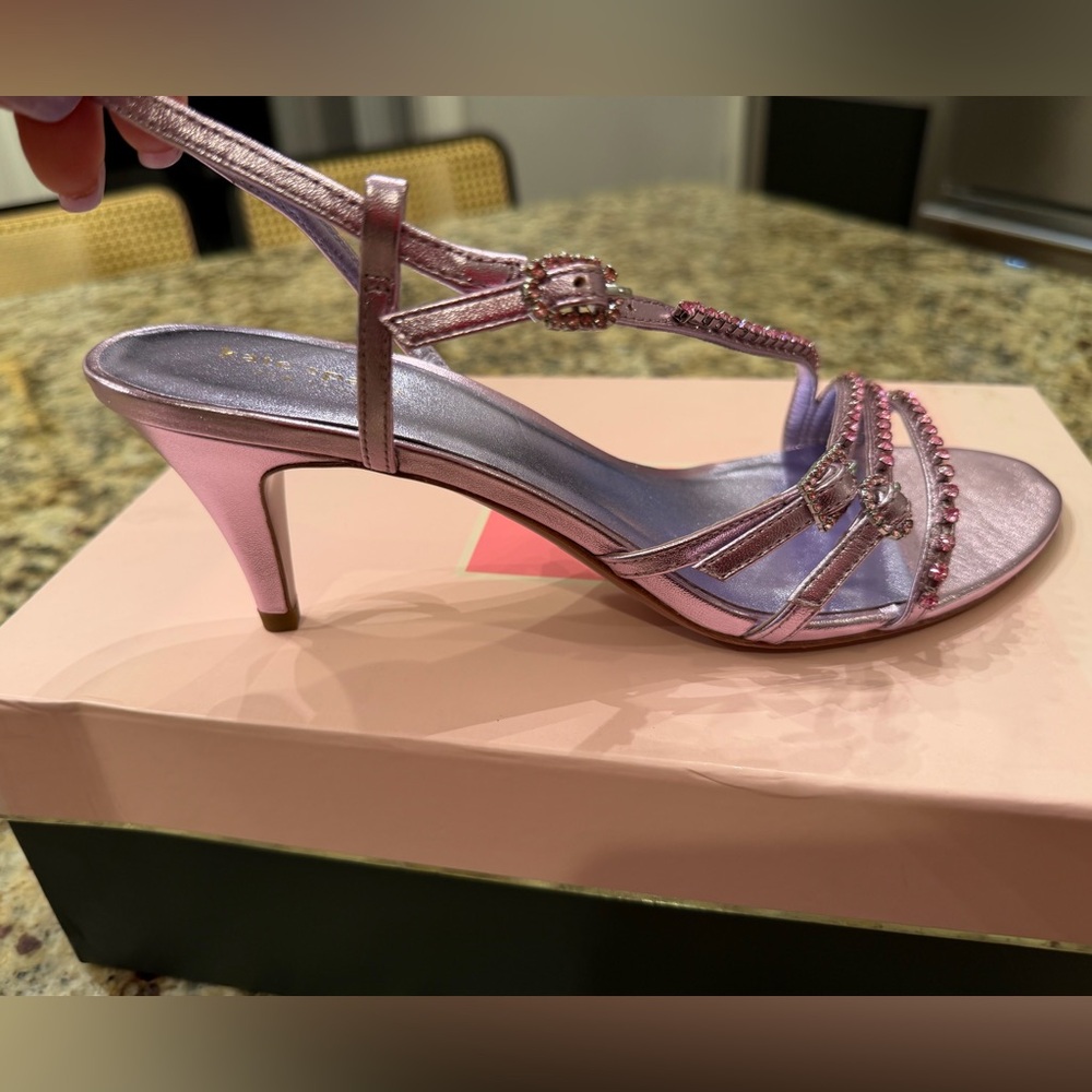 Kate Spade Makenna Crystal Sandals  New  Size 10M Metallic Pink Purple Leather - Picture 2 of 6